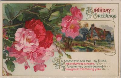 POSTCARD: 'BIRTHDAY GREETINGS', JIM AND LILLIAN DENNIS COLLECTION