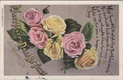 POSTCARD: 'MANY HAPPY DAYS BE THINE', JIM AND LILLIAN DENNIS COLLECTION