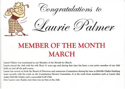 MEMBER OF THE MONTH - LAURIE PALMER 2009