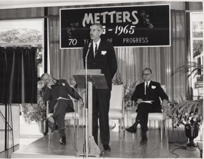 PHOTOGRAPH: J.B. CLARKSON DELIVERING SPEECH, 70TH ANNIVERSARY OF METTERS LTD, 1965