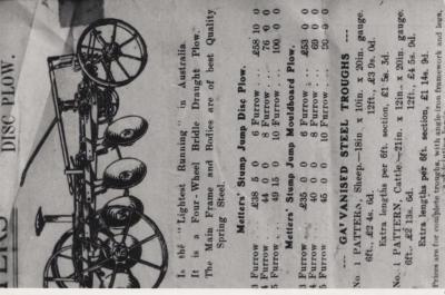 PHOTOGRAPH: ADVERTISEMENT FOR METTERS' PLOUGHS AND TROUGHS IN 'WESTERN MAIL' DEC.1917