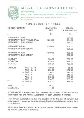 MELVILLE GLADES GOLF CLUB FEES 1995