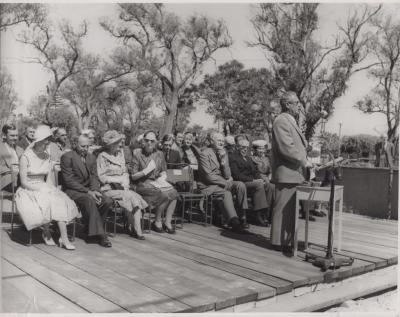 PHOTOGRAPH: MR ABRAHAMS, MAYOR OF SUBIACO, SPEAKING AT FOUNDATION STONE CEREMONY FOR CITY HALL