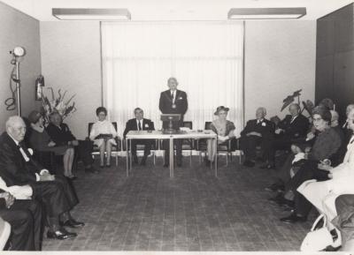 PHOTOGRAPH: MR ABRAHAMS ADDRESSING GUESTS AT OPENING OF NEW COUNCIL CHAMBERS