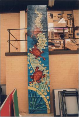 PHOTOGRAPH: SHANE PICKETT BANNER PAINTING STUDIO FOR ROKEBY ROAD 1996
