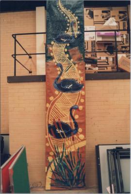 PHOTOGRAPH: SHANE PICKETT BANNER PAINTING STUDIO FOR ROKEBY ROAD 1996