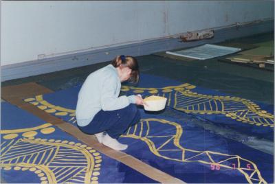 PHOTOGRAPH: SHANE PICKETT BANNER PAINTING STUDIO FOR ROKEBY ROAD 1996