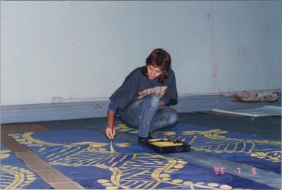 PHOTOGRAPH: SHANE PICKETT BANNER PAINTING STUDIO FOR ROKEBY ROAD 1996