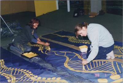 PHOTOGRAPH: SHANE PICKETT BANNER PAINTING STUDIO FOR ROKEBY ROAD 1996