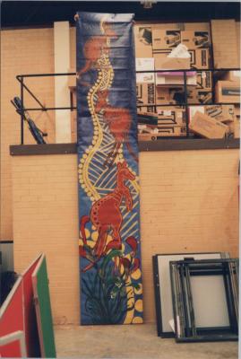 PHOTOGRAPH: SHANE PICKETT BANNER PAINTING STUDIO FOR ROKEBY ROAD 1996