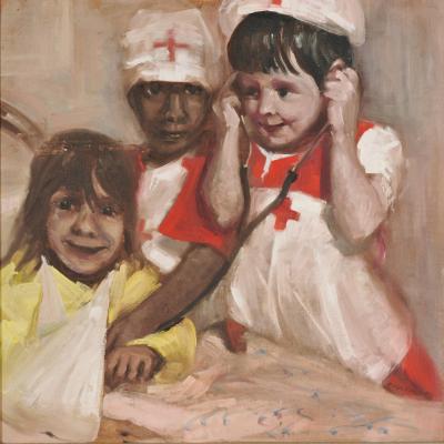 Unknown - descriptive 'Children playing nurses"