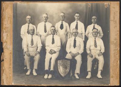 PHOTOGRAPH: WESTERN AUSTRALIAN BOWLING ASSOCIATION, SUBIACO MEN'S BOWLING CLUB? - TEAM OF NINE MALE BOWLERS