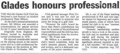 GLADES HONOURS PROFESSIONAL - NEWSPAPER ARTICLE