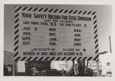 PHOTOGRAPH: HUMES SAFETY SIGN FOR STEEL DIVISION
