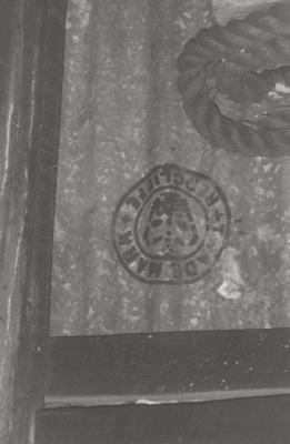 PHOTOGRAPH: ROSEBERY STREET - 'TRADEMARK REDCLIFFE' ON METAL WALL OF HOMEMADE SHED AT REAR OF HOUSE