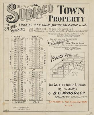 ESTATE PLAN (DIGITAL): SUBIACO TOWN PROPERTY LOTS, DERBY ROAD AND HENSMAN ROAD , 1903