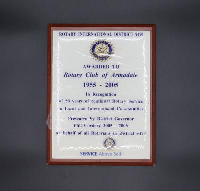 PLAQUE, 50TH ANNIVERSARY - ROTARY INTERNATIONAL DISTRICT 9470