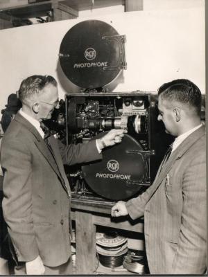 PHOTOGRAPH: PADDY BAKER NEAR REGAL THEATRE PROJECTOR, CIRCA 1950