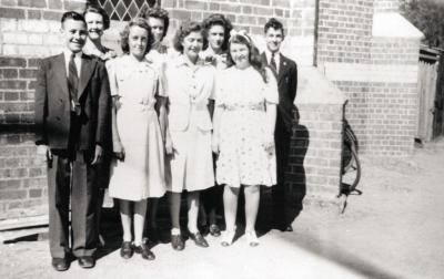 PHOTOGRAPH (COPY): GROUP STANDING OUTSIDE CHURCH