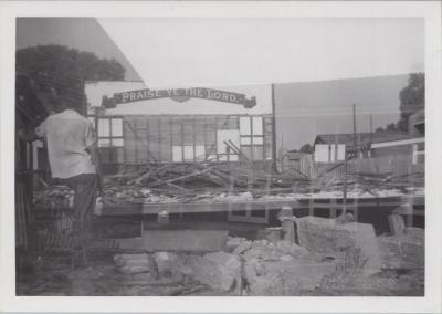 PHOTOGRAPH: METHODIST CHURCH HALL DEMOLITION, FROM METHODIST CHURCH DERBY ROAD ALBUM
