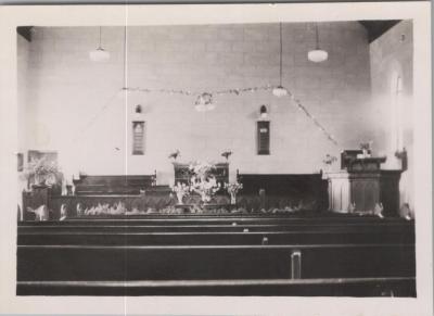 PHOTOGRAPH: INTERIOR WEDDING DECORATIONS 1940, FROM ALBUM OF PHOTOGRAPHS METHODIST CHURCH DERBY ROAD