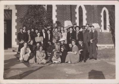 PHOTOGRAPH: GROUP OUTSIDE THE CHURCH 1943, FROM ALBUM OF PHOTOGRAPHS METHODIST CHURCH DERBY ROAD