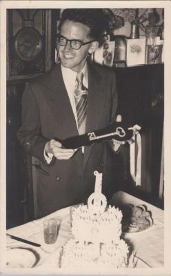 PHOTOGRAPH: MAN WITH 21ST KEY, FROM ALBUM OF PHOTOGRAPHS METHODIST CHURCH DERBY ROAD