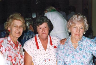 PHOTOGRAPH: SUBIACO UNITING CHURCH LADIES' GUILD CHRISTMAS PARTY 1989, MRS JOAN BARRIE, GUEST JUNE SCOTT AND SECRETARY MRS THELMA COBB