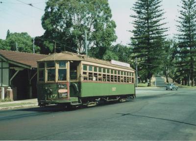 PHOTOGRAPH: TRAM BESIDE WAITING ROOM AT ROKEBY ROAD SAW AVENUE TERMINUS 1957