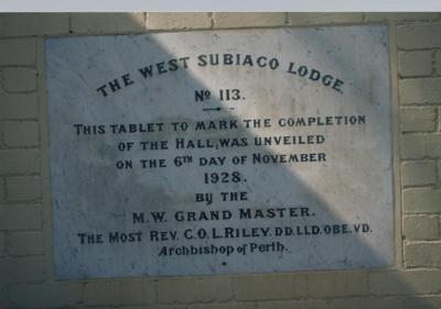 PHOTOGRAPH: FOUNDATION STONE - THE WEST SUBIACO LODGE