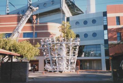 PHOTOGRAPH: COLOURED PHOTO OF THE INSTALLATION OF LIGHTS AT SUBIACO OVAL