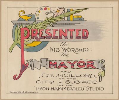 DOCUMENT (DIGITIAL): PRESENTATION CERTIFICATE, FROM ALBUM 'CELEBRATIONS ON SUBIACO 1952'