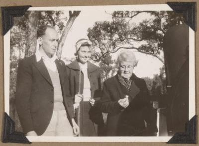 PHOTOGRAPH (DIGITAL): THREE FRIENDS ON A MOTORTRIP, FROM CONGDON FAMILY ALBUM