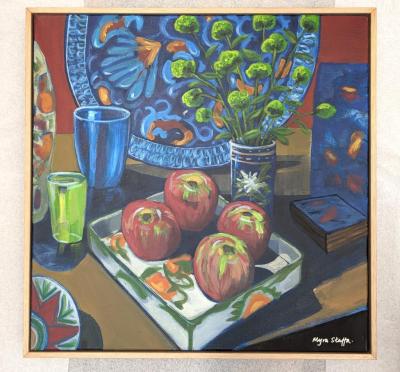 PAINTING: 'APPLES ON SQUARE PLATE', MYRA STAFFA