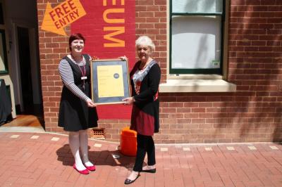 PHOTOGRAPH (DIGITAL):SUBIACO MUSEUM RECEIVING MAGNA CERTIFICATE, 2012