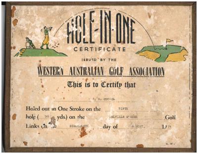 JOHN CUSACK HOLE IN ONE CERTIFICATE 1971