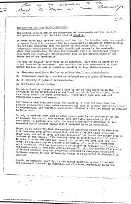 Submissions to the Royal Commision into Matters Relating to Homosexuality