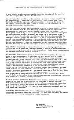 Submissions to the Royal Commision into Matters Relating to Homosexuality