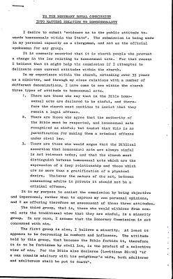 Submissions to the Royal Commission into Matters Relating to Homosexuality