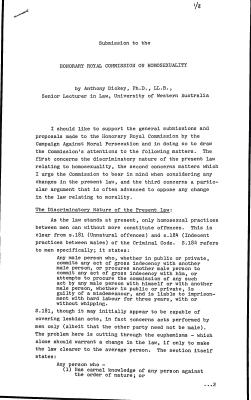 Submissions to the Royal Commission into Matters Relating to Homosexuality