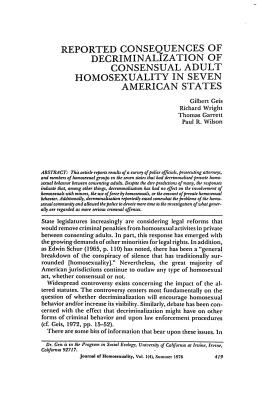 Reported Consequences of Decriminalisation of Consensual Homosexuality in Seven American States