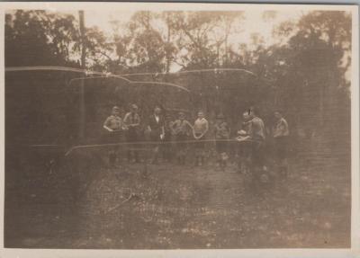 PHOTOGRAPH: GROUP OF SCOUTS AT BUSH CAMP