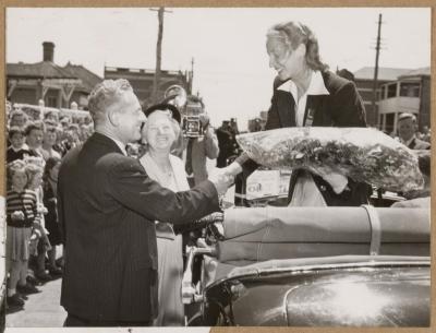 PHOTOGRAPH (DIGITAL): WELCOME HOME, SHIRLEY STRICKLAND, FROM ALBUM 'CELEBRATIONS ON SUBIACO 1952'