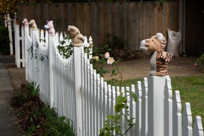 PHOTOGRAPH (DIGITAL): COVID 19 MESSAGES OF HOPE, TEDDY BEARS ON A FENCE, JUNE 2020