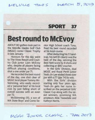 2019 MGGC JUNIOR CLASSIC - NEWSPAPER ARTICLE