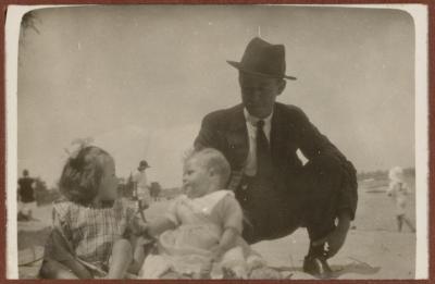 PHOTOGRAPH (DIGITAL): BERT AND THELMA CONGDON WITH UNKNOWN BABY ON A BEACH, FROM CONGDON FAMILY ALBUM