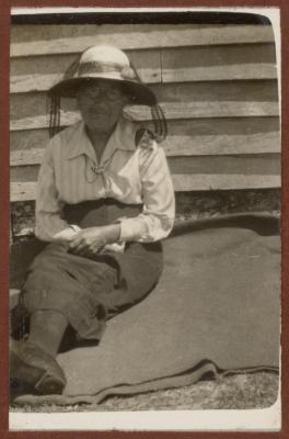 PHOTOGRAPH (DIGITAL): GRAN TRENBERTH SITTING ON A BLANKET, FROM CONGDON FAMILY ALBUM