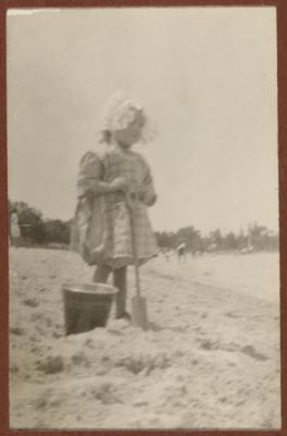 PHOTOGRAPH (DIGITAL): THELMA CONGDON ON THE BEACH, FROM CONGDON FAMILY ALBUM