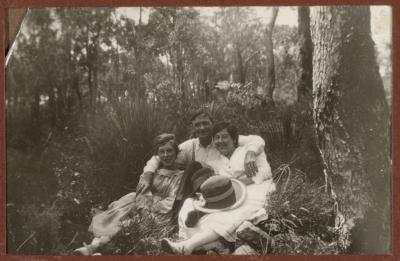 PHOTOGRAPH (DIGITAL): CONGDON FAMILY SITTING IN BUSHLAND, FROM CONGDON FAMILY ALBUM