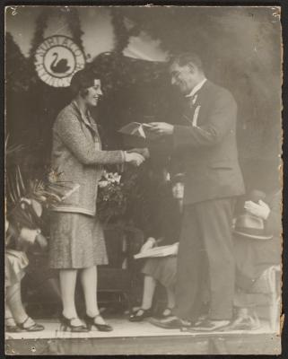 PHOTOGRAPH: MR OLNEY, MAYOR OF SUBIACO, WELCOMES MISS JOHNSON